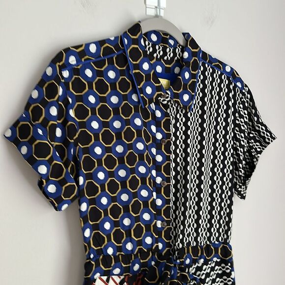 Anthropologie Maeve Contrast Midi Shirt Dress Patchwork Boho Short Sleeve Size S - Picture 4 of 11